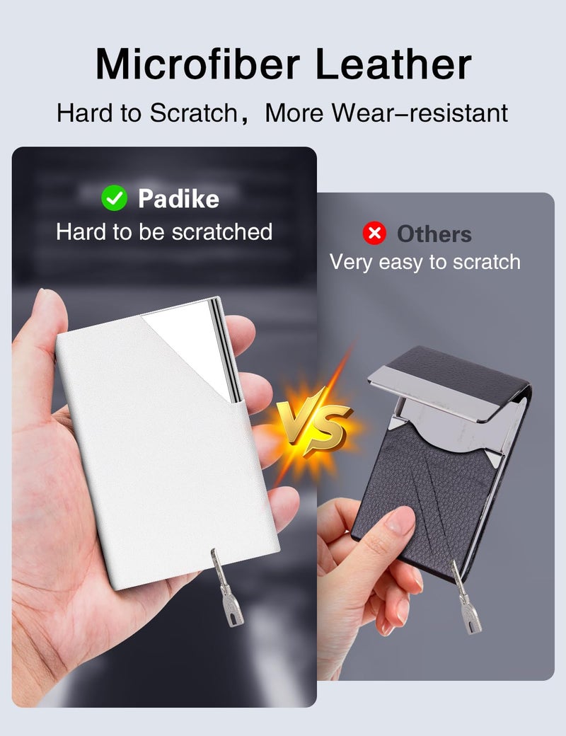 Padike Business Card Holder, Upgraded Leather Business Card Case Pocket Card Holders for Men or Women, Metal Slim Name Card Holder RFID Blocking Business Card Carrier with Magnetic Closure (Y-WH) - Image 3